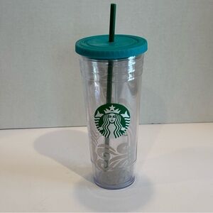 Starbucks Hawaii Exclusive Clear and Teal Tumbler with Straw